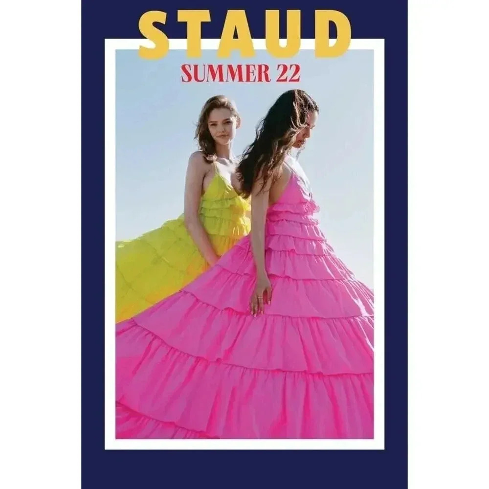 Staud Rylie Green Sleeveless Tiered BOUGAINVILLEA Ruffled Maxi Dress Sz L - Picture 2 of 16